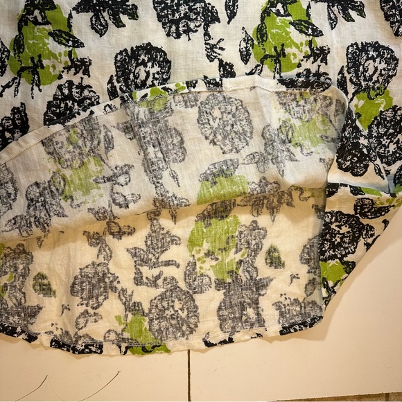 Snapdragon & Twig 100% Linen Orbit Green Cream Black Floral Oversized Dress XS - Picture 8 of 16